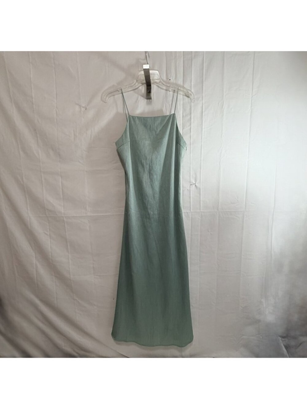 Camila Coelho Revolve Sage Green Plisse Maxi Dress Side Slit Spaghetti Strap SML